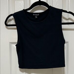 Express Black Cropped Tank Top - Simple Crew Neck